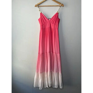 Elie Tahari Pink Ombré Long Maxi Dress Boho Barbie Sz 2 Flowy Tiered Lined